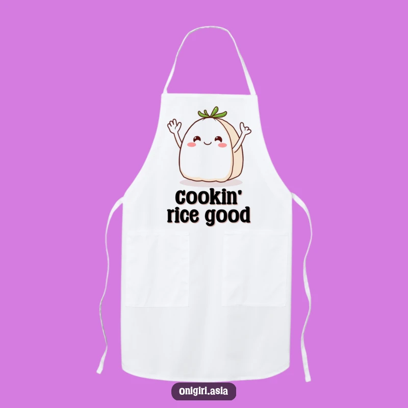 Funny Waving Onigiri Apron: Cook Up Smiles with this Cheerful Chef's Rice Ball!