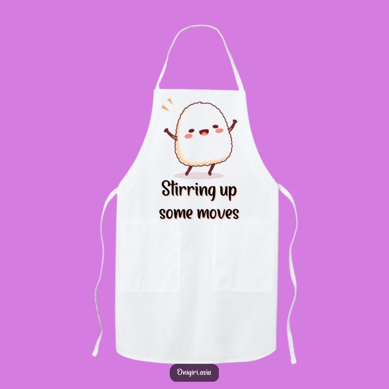 Funny Onigiri Dance Apron: Hilarious Rice Ball Character Kitchen Wear