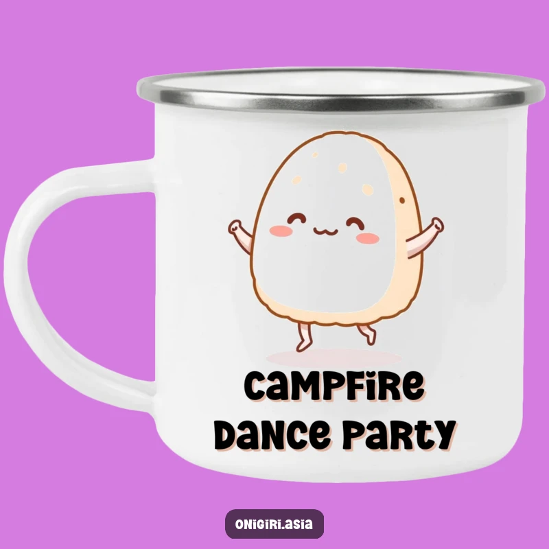 Funny Dancing Onigiri Camping Mug - Joyful Outdoor Gift
