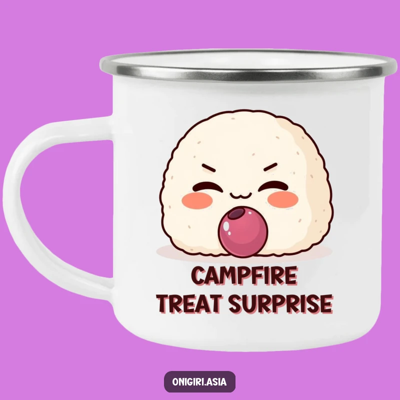 Funny Mischievous Onigiri Camping Mug: Playful Rice Ball Character Cup