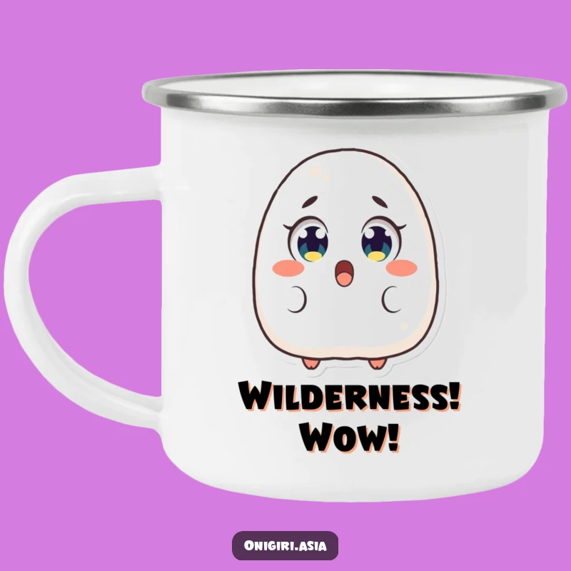 Funny Surprised Onigiri Camping Mug: Shocked Rice Ball Character Cup