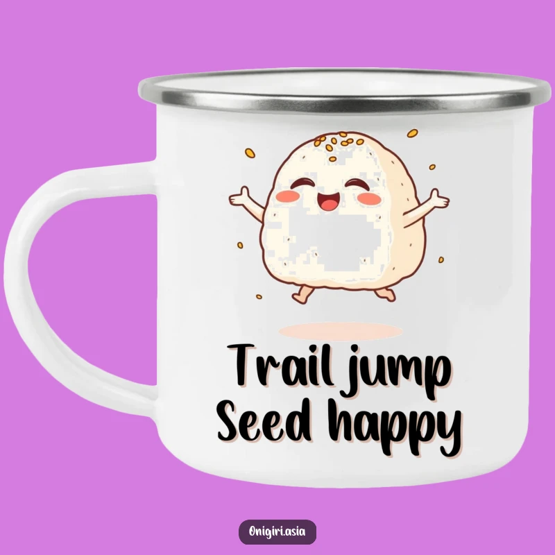 Funny Giggling Onigiri Camping Mug: Joyful Rice Ball Character Cup
