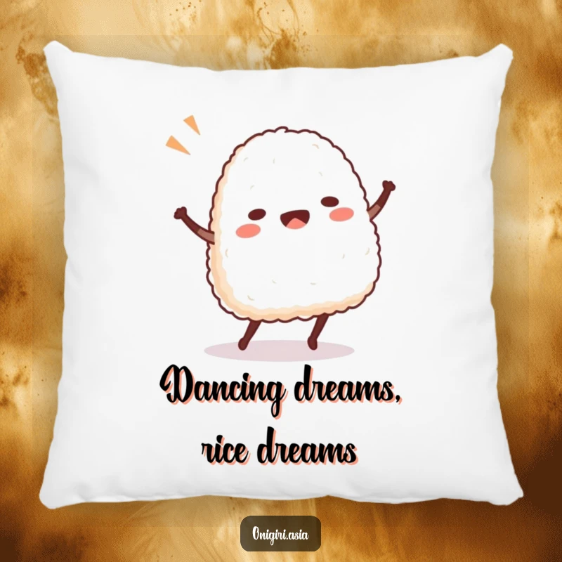 Funny Dancing Onigiri Pillow featuring a cute rice ball character busting a move, ideal for cozy, humorous decor.