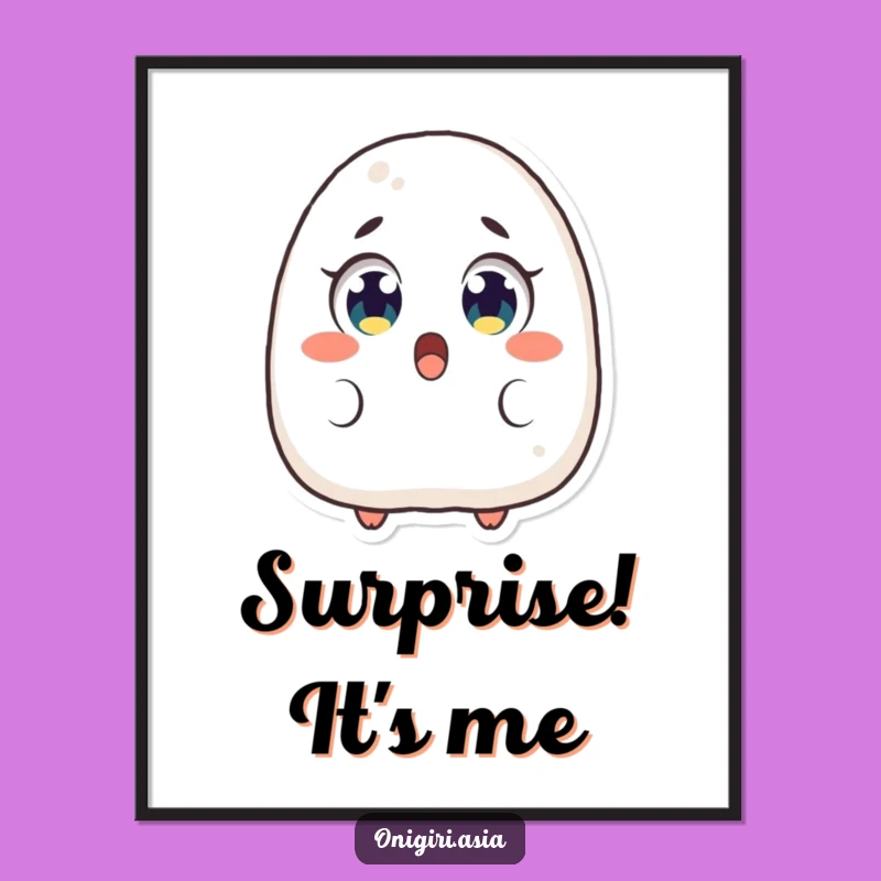 Funny Surprised Onigiri Digital Art: Shocked Rice Ball Character Print