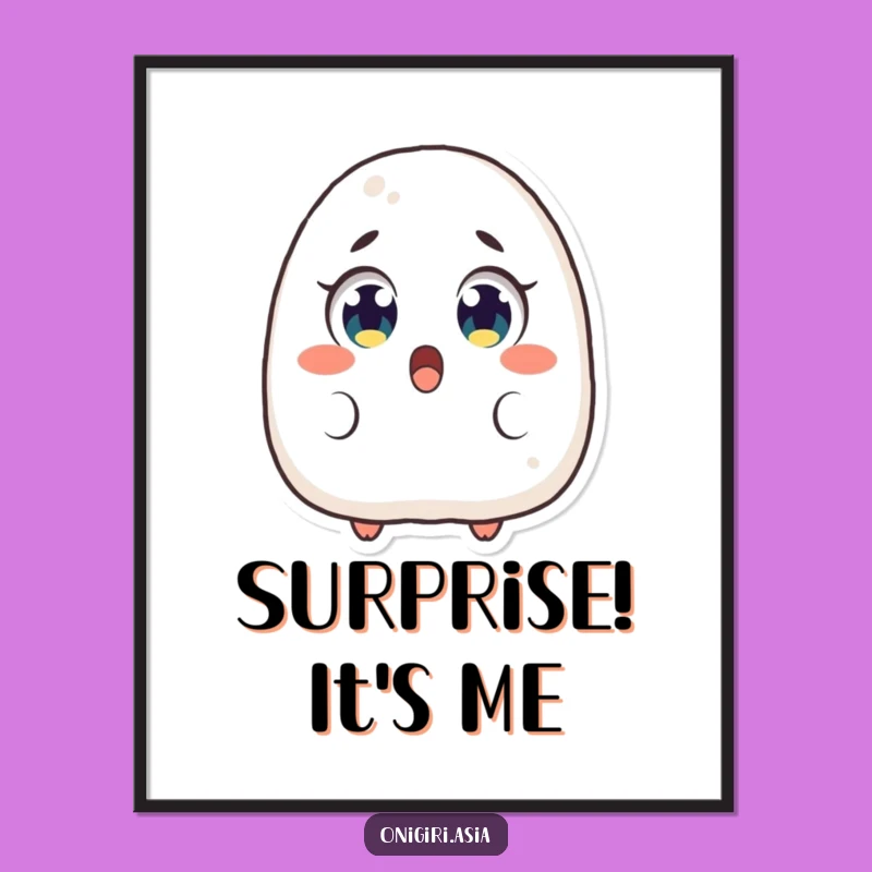 Funny Surprised Onigiri Poster: Animated Shocked Rice Ball Art