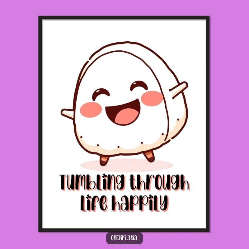 Free Printable Wall Art: Cartwheeling Onigiri Character, Funny Food Art - Downloadable Decor