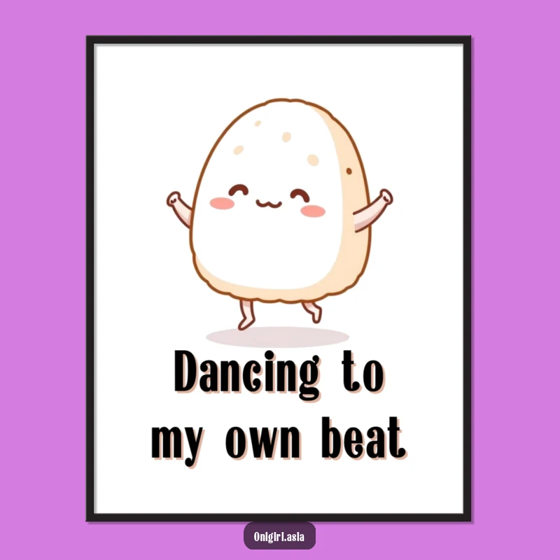 Free Printable Wall Art: Dancing Onigiri Character, Funny Food Art - Downloadable Decor