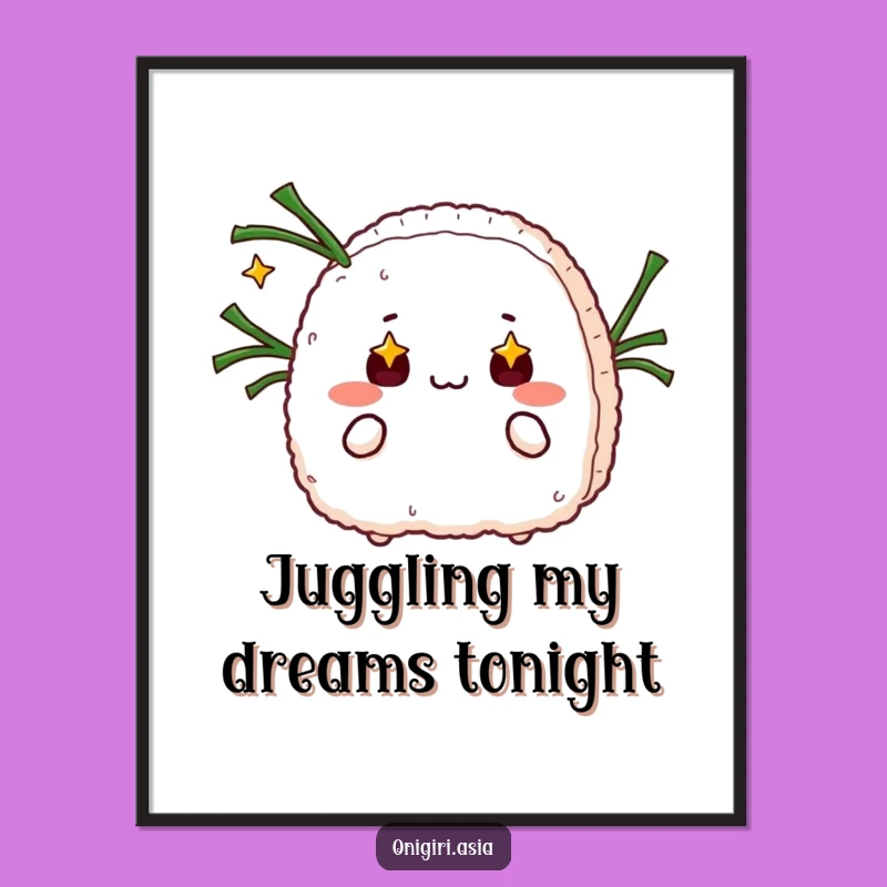 Free Printable Wall Art: Starry-Eyed Onigiri Juggler, Funny Food Art - Downloadable Decor