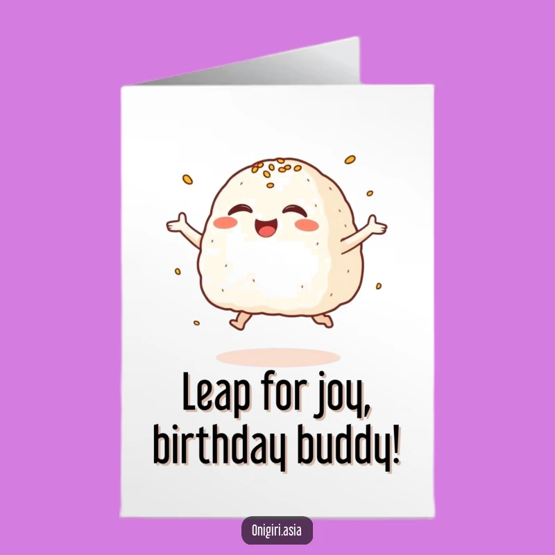 Free Printable Birthday Card: Giggling Onigiri Leaps with Birthday Joy!
