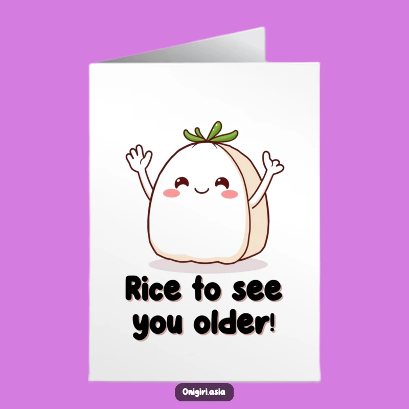 Funny Free Printable Birthday Card: Cheerful Onigiri Waving For A Hilarious Downloadable Gift