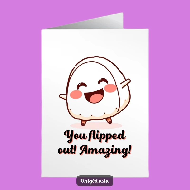 Free Printable Congrats Card: Cartwheeling Onigiri, Celebrating Your Triumph - Funny Downloadable Gift