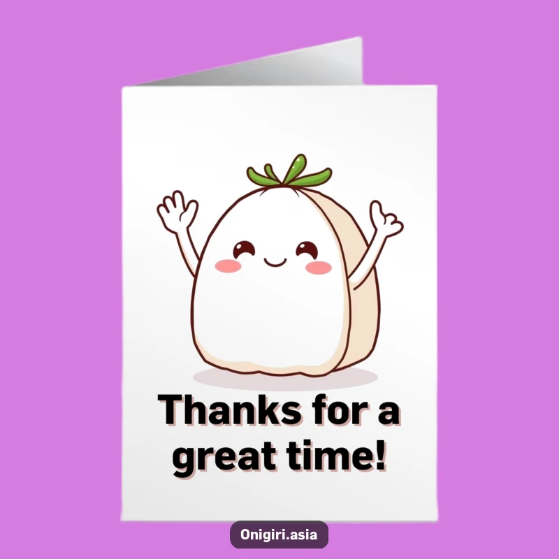 Free Printable Thank You Card: Cheerful Onigiri Waving For A Grateful, Funny Downloadable