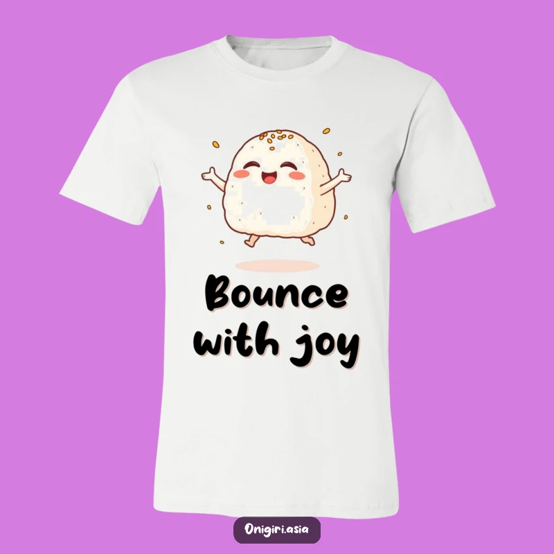 Funny Giggling Onigiri T-Shirt: Joyful Rice Ball Leap Tee