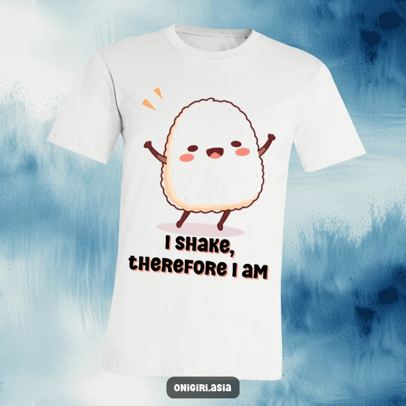 Funny Onigiri T-Shirt with a lively rice ball character caught mid-silly-dance, its body swaying with infectious energy.