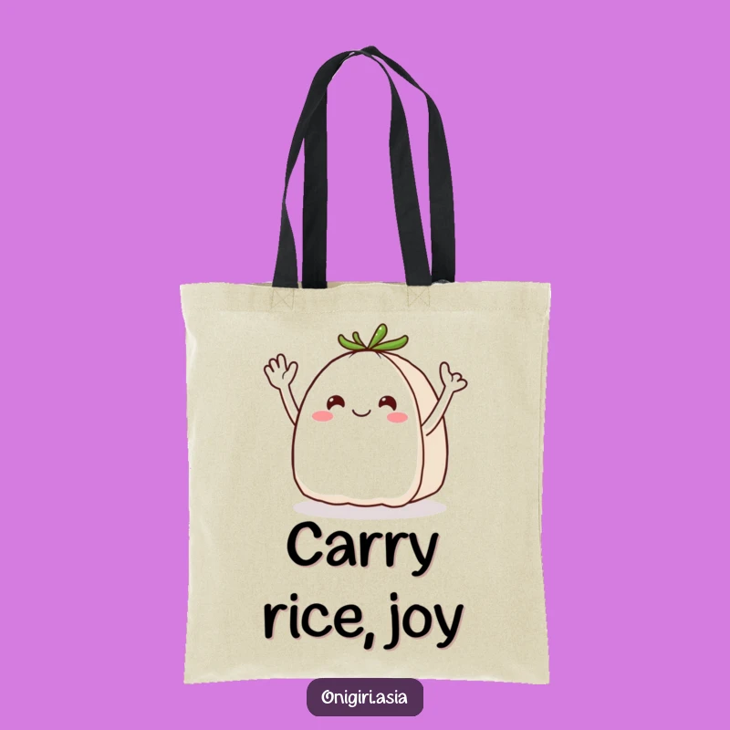 Funny Waving Onigiri Tote Bag: Carry Your Essentials with a Cheerful Hello!